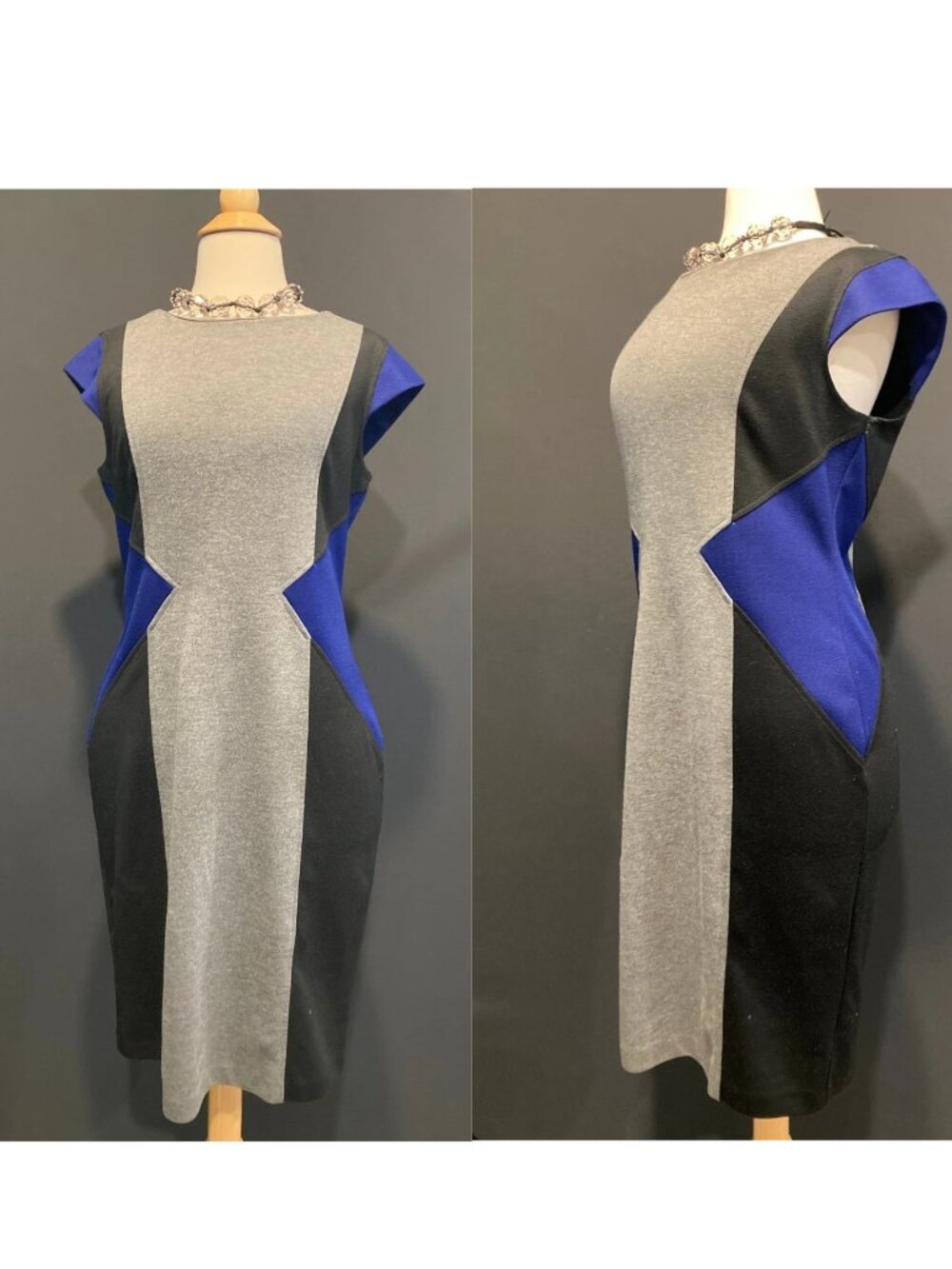 Maggy London Blue Gray Black Colorblock Dress Size 10